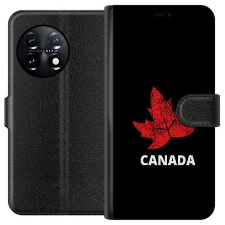 Yhteensopiva Lompakkokotelo OnePlus OnePlus 11 Graafinen vaahteralogo punaisella mustaa taustaa vasten, jossa on selkeä Kanada-viittaus ja minimalist