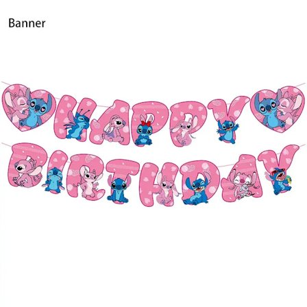 Disney Lilo Stitch Födelsedagsfest Dekoration Barn Stitch Tema Bordsartiklar Set Ängel Ballonger Grattis Banner Tillbehör För Tjej Favor