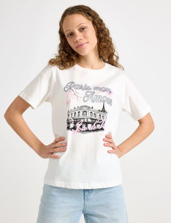 Lindex T Shirt Regular With Print - White - 158/164