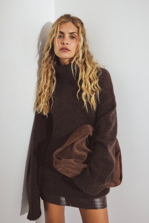 NA-KD - Strikket genser i ullblanding med rullekrage - Oversize Genser - Brun - L (EU 42-44)