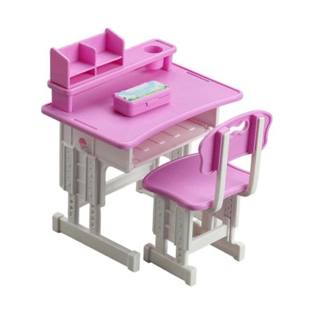 Læringspult og stol for barn, modellfigursett, pedagogisk leketøy for småbarn, late som lek, dukkehusmøbler, scenevisning, gul[D]