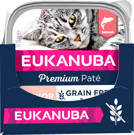 Eukanuba - Cat Grain Free Senior laksepaté 12x85g - Katt - Kattefôr & kattemat - Våtfôr og våtmat - ZOO.no