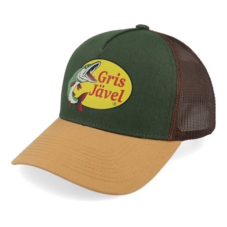Skillfish - Bruin trucker Cap - Grisjävel Dark Green/Brown/Wheat A-frame Trucker @ Hatstore