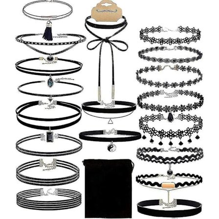 20 st svart choker set klassiskt choker halsband lager svart chokers halsband present till kvinnor