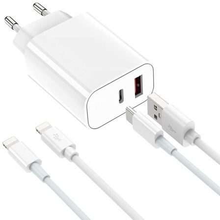 Snabb iPhone-{d} dual laddare med 2 kablar