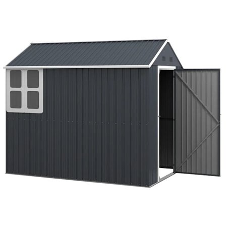 Rootz Haveskur - Metalredskabsskur - Dobbeltdør - Vindue - Udstyrsskab - Cykelgarage - Galvaniseret stål - Polypropylen - Grå - 259L x 172W x 222H cm