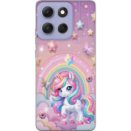 Kompatibel Mobilcover til Motorola Moto G86 Magisk enhjørning med regnbue manke, stjerner og sommerfugle mod en pastelfarvet himmel med skyer