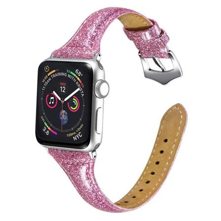 Apple Watch Series 5 44 mm klockarmband i äkta läder - Rosa Rosa