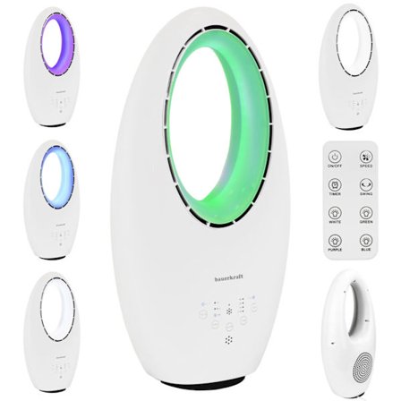 Moderne bladløs stående gulvventilator 60W – 3 tilstande, fjernbetjening, timer, LED-belysning