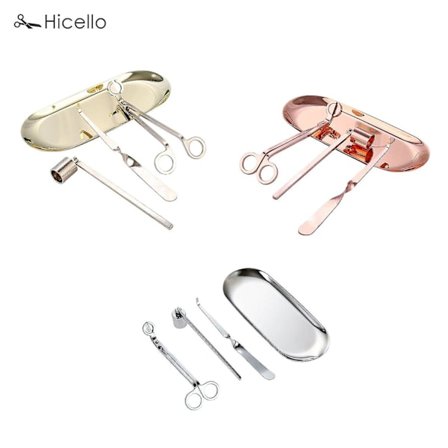 4-deligt set med tillbehör för ljus: Släckare, trimmare, krok och bricka