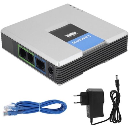 Gateway VoIP Gateway 2 Port Internett-telefonadapter SIP V2-protokoll med nettverkskabel for Linksys PAP2T (EU-plugg)