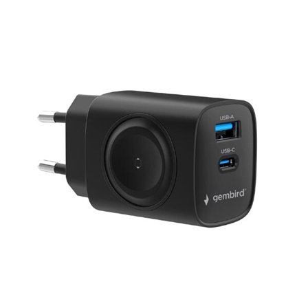 2-i-1-vegglader med trådløs lading for Apple Watch + 1XUSB og 1xUSB-C 20W