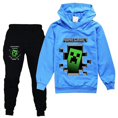 Treningsdress for barn Gutter Minecraft Hoodies Genser Toppbukser Outfit blå Z blå v