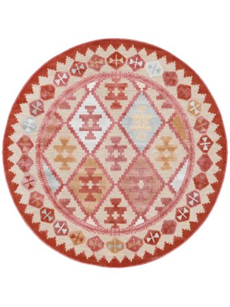 Saga Kilim Tapis D’intérieur/Extérieur Lavable Ø 200 Beige/Multicolore Géometrique Rond