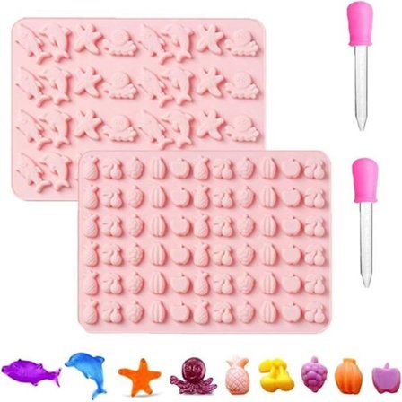 Sæt med 2 forme, slik og chokolade, forme og slik, chokolade, silikoneforme og slik, forme til