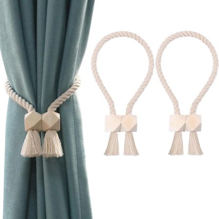 ING Gardinbindere 2 Stykker Magnetiske Gardinbindere Gardinholder Gardinbindere Gardinbinderkrog med Kvast og Træperler til Mørklægning