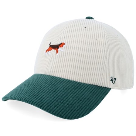 47 Brand - White unconstructed Caps - Icons Dog Cord Base Runner Clean Up Stone/Green Dad Cap @ Hatstore