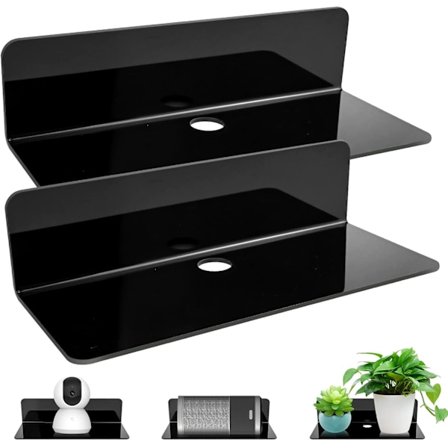 Svart vägg hylla set om 2, ingen borrning, flytande vägg hylla, Ea