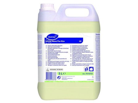 Diversey Maskindisk Nova Pur-Eco L6, koncentrerat, maskinredo, gul 5l - Lyreco - Städ och hygien - Diskrengöring - Maskindiskmedel