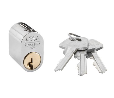 ASSA 1301 Låsesylinder med 3 nøkler, oval Forniklet, Dør- & vindusbeslag