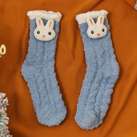 2 St Super Soft Fuzzy Cozy Home Sovstrumpor Varm Tofflor Blå Kaninhuvud