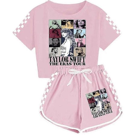 2 stk./sæt 7-14 år Børn Piger Taylor Swift The Eras Tour Sommer T-shirt Toppe Shorts Pyjamas Loungewear Træningsdragt Sæt yyds