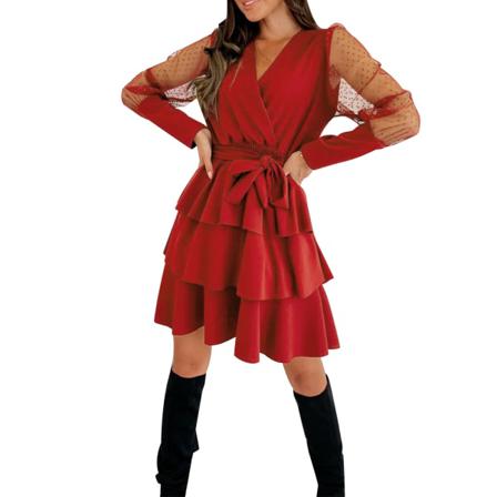 Elegant Kvinnor Solid Mini Klänning Sommar Wrap V-neck Elastisk Midja