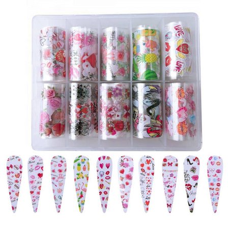 Nagelfolie / folie - Set 10 färger - 100 cm / st