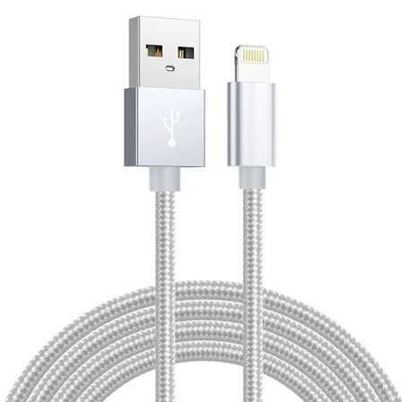 SiGN USB-A to Lightning Cable, 2.1A, 2m, Nylon - Silver