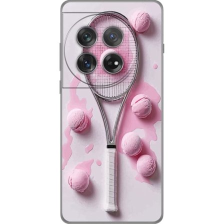 Kompatibel Mobilcover til OnePlus OnePlus 12 Rosa glaskugler og tennisketsjer i et kreativt stillbillede med legende popfølelse og moderne design, de