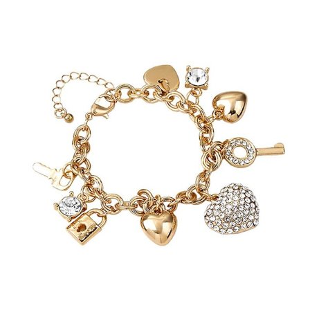 Charm Armband Guldkedjelänk Armband - 14K Förgyllt Kärlekslås Armband