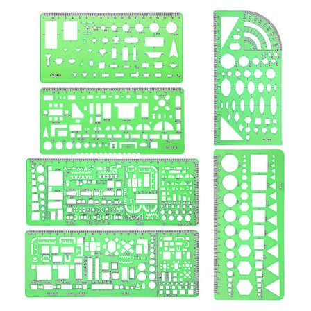 6 stk. Arkitekt Multifunktionel Tegne Skabelon Sæt Husplan Indretning Og Møbler Tegning Værktøj Lineal