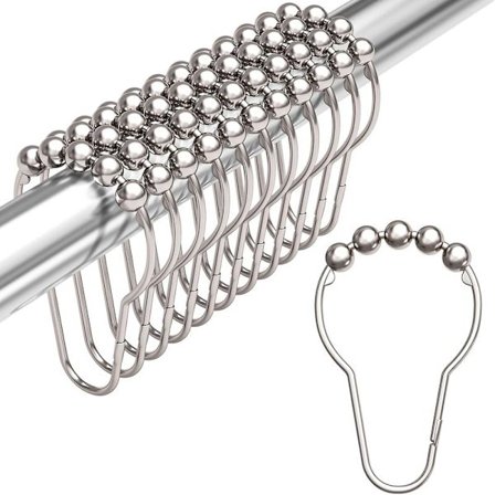 Bruseforhængsringe, rustfri metal brusekroge til badeværelses bruseforhængsstænger - Sæt med 12
