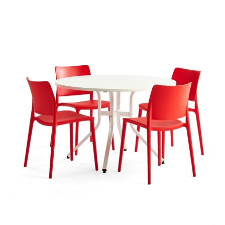 Möbelset VARIOUS + RIO, Tisch und 4 Barstühle, rot