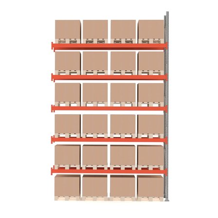 Pallställ, påbyggnadssektion, 24 pallar, 500 kg/pall, höjd: 6000 mm