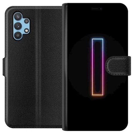 Kompatibel Tegnebogsetui til Samsung Samsung Galaxy A32 5G Minimalistisk neonbogstav I i regnbuefarver mod mørk baggrund