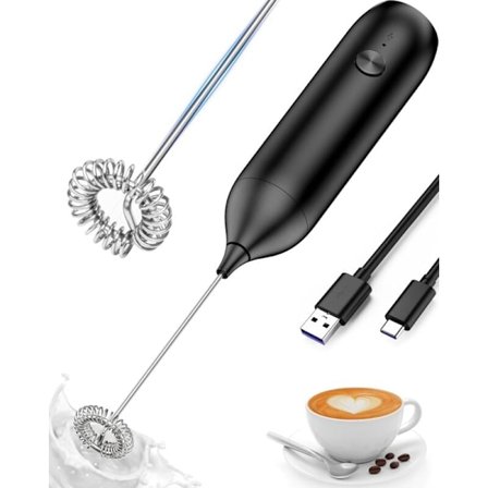 Elektrisk melkeskummer, USB-oppladbar melkeskummer kraftig melkeskummer for Latte, Cappuccino, varm sjokolade, svart