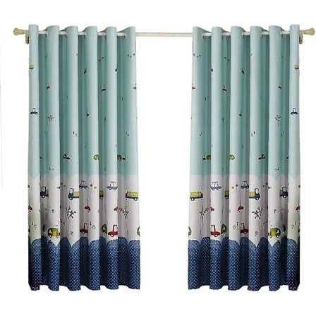 Sarjakuva-autokuvioiset reikäverho, söpö tyyli, makuuhuoneen pimentävä lämmöneristys, pimennys, lastenhuone, 2 kpl