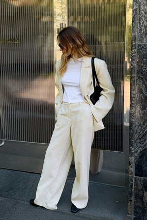 NA-KD Mid Waist Wide Leg Structured Pants - Vide bukser - Beige - EU 40