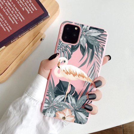 iPhone 13 & 12 Pro Max Mini case tropisk flamingo pink blad