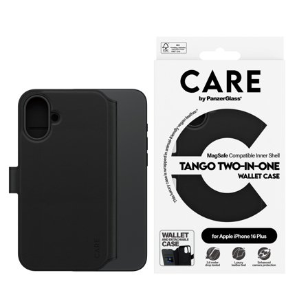 CARE by Panzer Feature Case Tango Two-in-One Wallet w. MagSafe iPhone 16 Plus PanzerGlass - High quality tempered glass screen protector