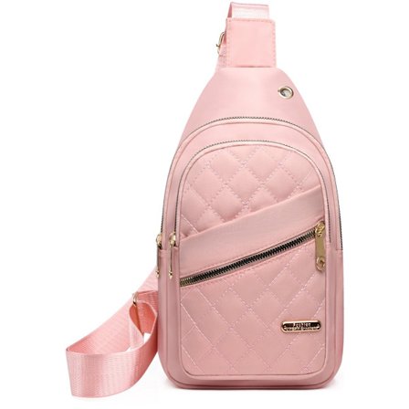 Unisex axelväska med 5 fack och kabelhål - Justerbar bärstil (tvärs över/axel/bröst) - Rosa