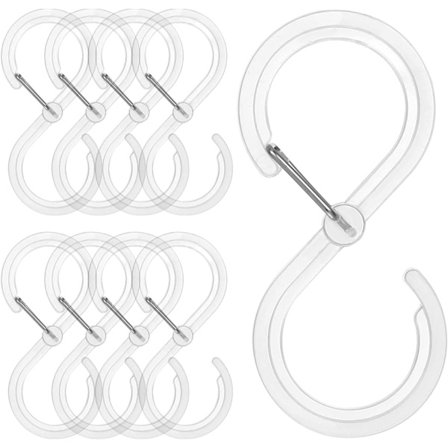 8 stk. klare S-kroker, plast S-kroker med sikkerhetslås