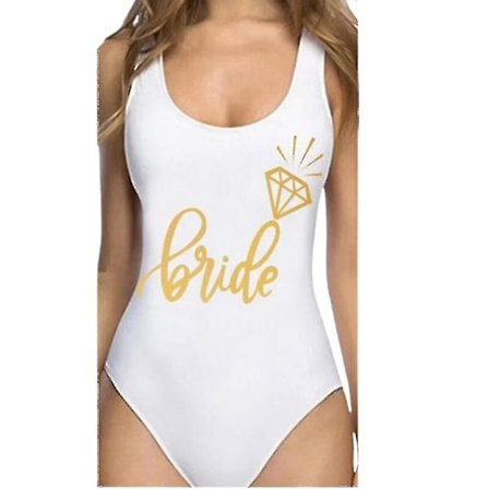 Baddräkt Bride Amp; Brudbaddräkt Strandkläder för kvinnor White Bride Gold Lettering