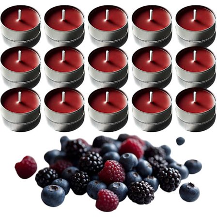 Duftende telys - Overdådige mørkerøde bær - Opptil 3,5 timers brennetid - 30 pakning