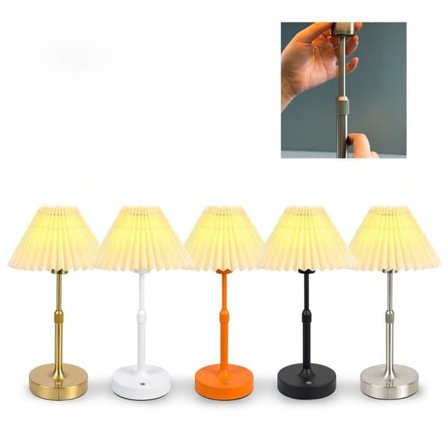 Lille Plisseret Bordlampe, Genopladelig Skrivebordslampe med Touch & Lysdæmper til Soveværelse