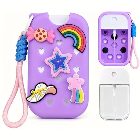 Pakke Silikone Håndsprit Etui | Kompatibel med Håndsprit Spray, med 5 Charms og Nøgleringstilbehør, Blå, TSA Godkendt