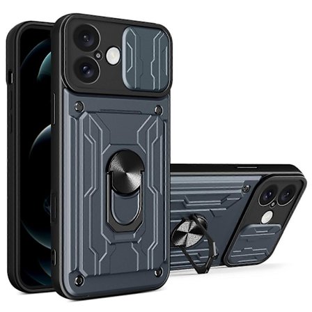 Skal för iPhone 16 Plus PC+TPU Ställ Telefon Baksida med Kameraskydd