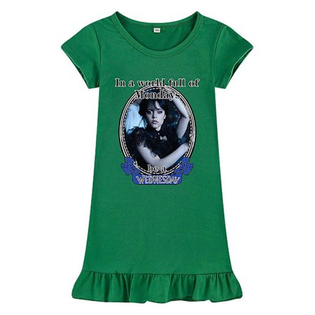 Jentekjole med Wednesday Addams-trykk fra Addams Family - Sommerkjole med korte ermer, rund hals og løs passform