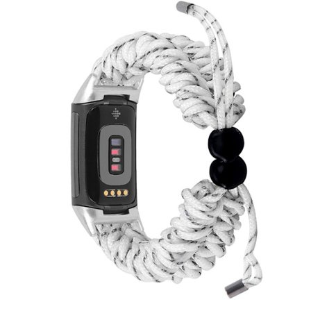 Fitbit Charge 5 elastisk nylon-urrem - Hvid / Grå